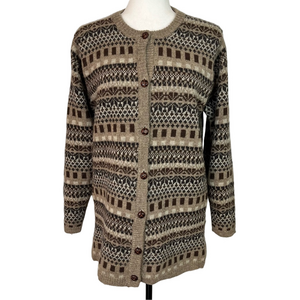 Vintage Women's 100% Wool Fair Isle Cardigan Sweater Small Longline Grandmacore